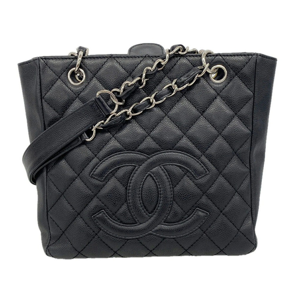 Chanel Tote Bag/Chain Matelassé Caviar Leather Black Women's